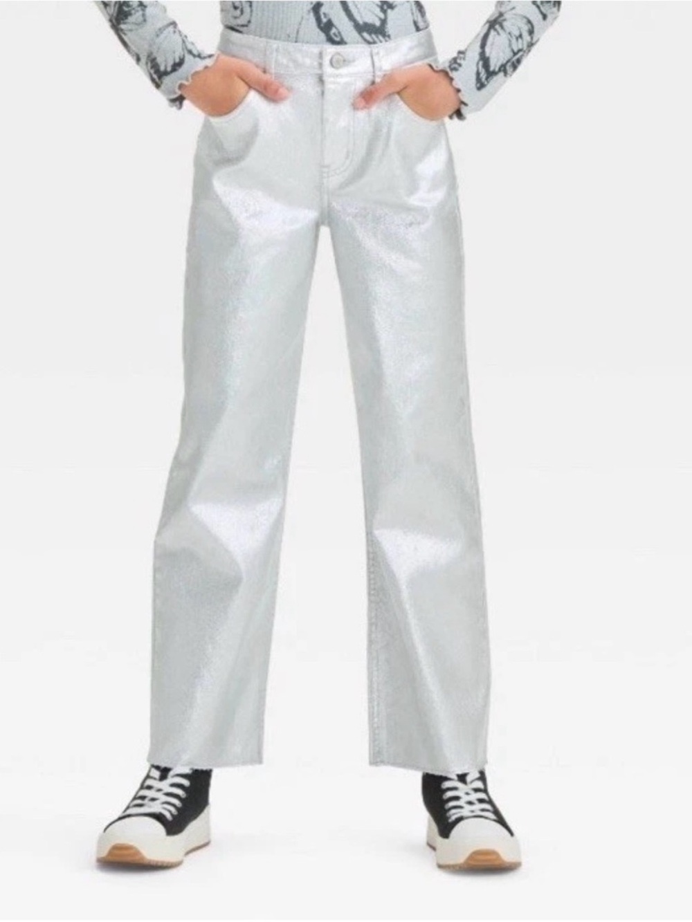 art class Silver Metallic Baggy High Rise Pants